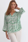 Entro Printed 3/4 sleeve button down collared top