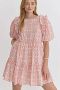 Entro Printed short puff sleeve mini dress