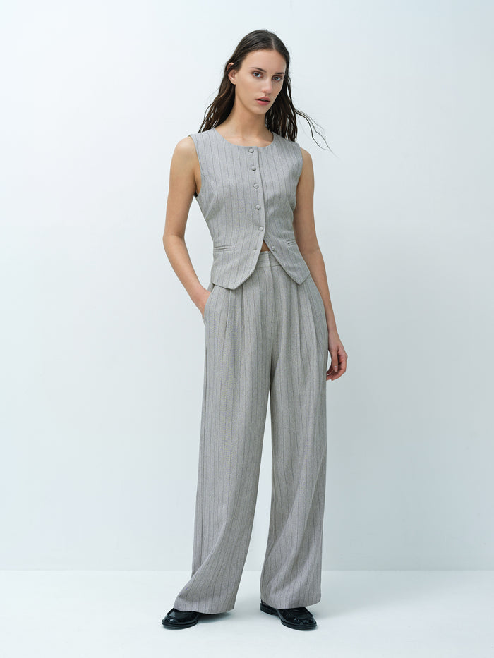 Enya Tailored Grey Pinstripe Wide Leg Trousers