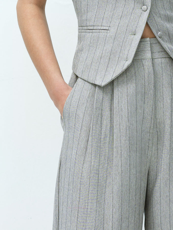 Enya Tailored Grey Pinstripe Wide Leg Trousers