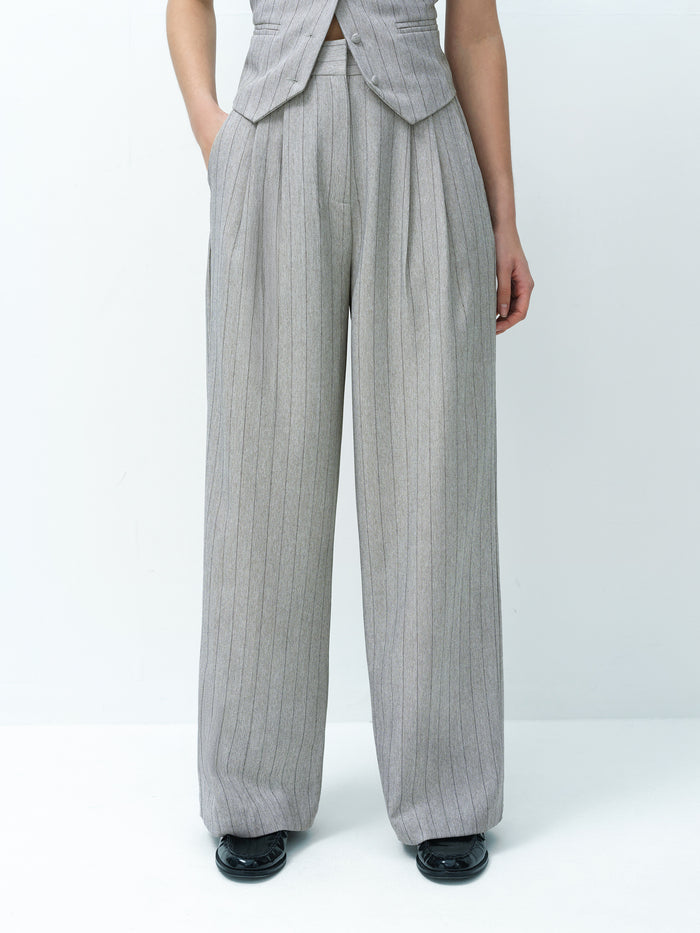 Enya Tailored Grey Pinstripe Wide Leg Trousers