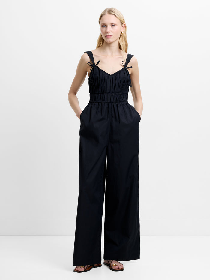 Era Poplin Bow Ruched Bust Black Jumpsuit