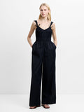 Era Poplin Bow Ruched Bust Black Jumpsuit