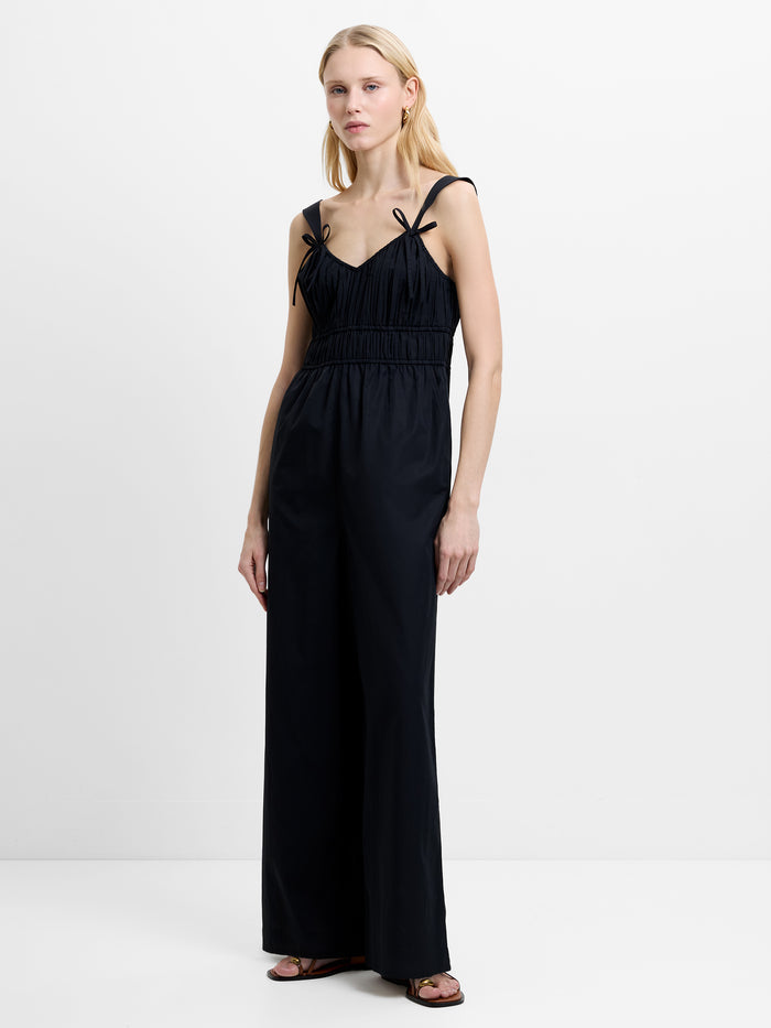 Era Poplin Bow Ruched Bust Black Jumpsuit