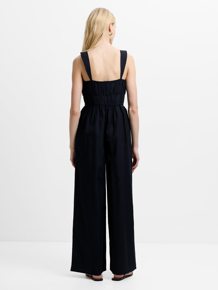 Era Poplin Bow Ruched Bust Black Jumpsuit
