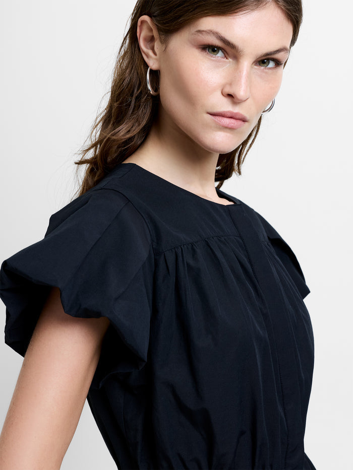 Era Poplin Flutter Sleeve Tiered Black Mini Dress