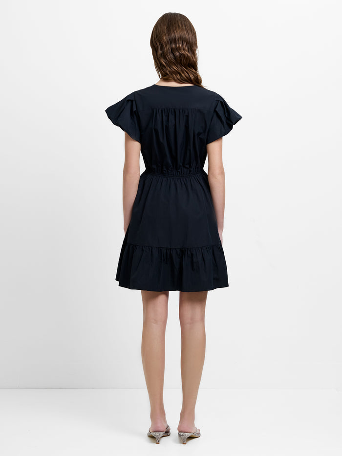 Era Poplin Flutter Sleeve Tiered Black Mini Dress