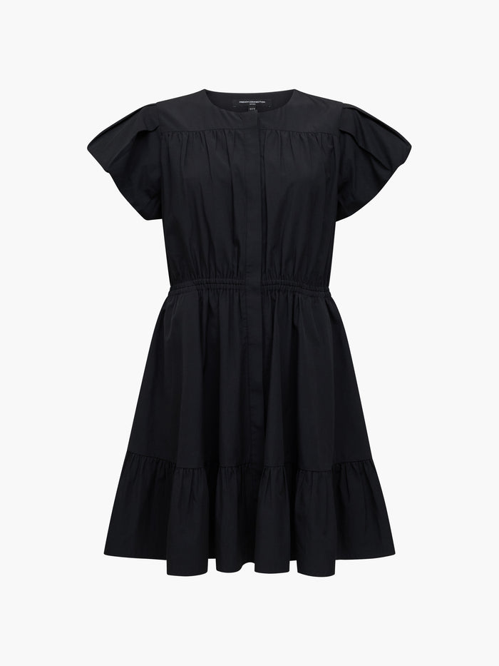 Era Poplin Flutter Sleeve Tiered Black Mini Dress