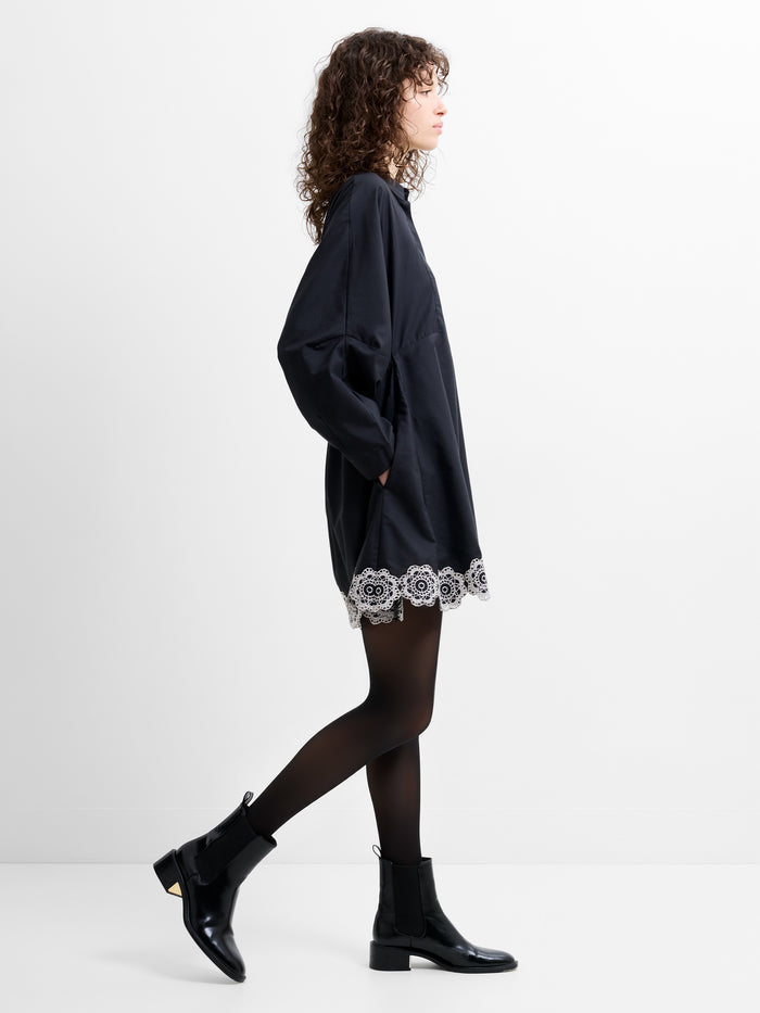Era Poplin Monochrome Broderie Hem Mini Dress