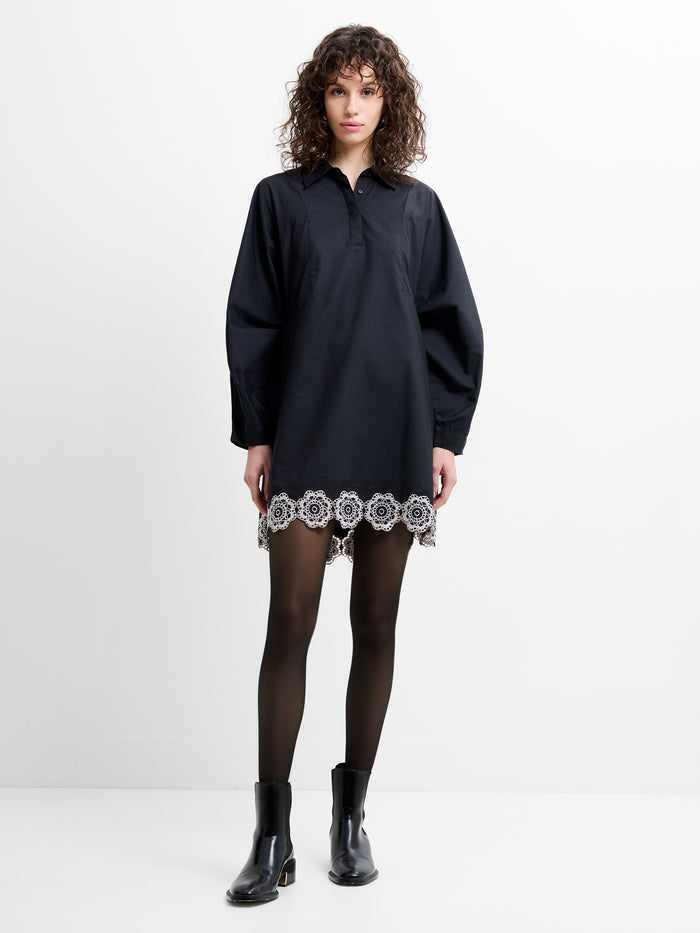 Era Poplin Monochrome Broderie Hem Mini Dress