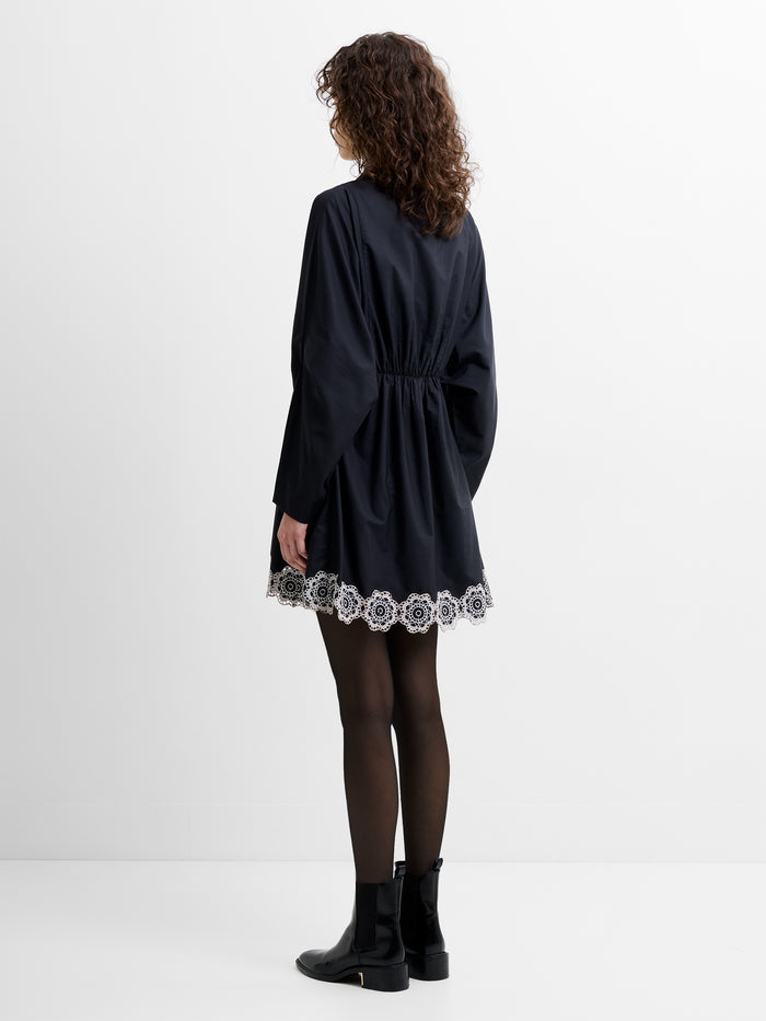Era Poplin Monochrome Broderie Hem Mini Dress