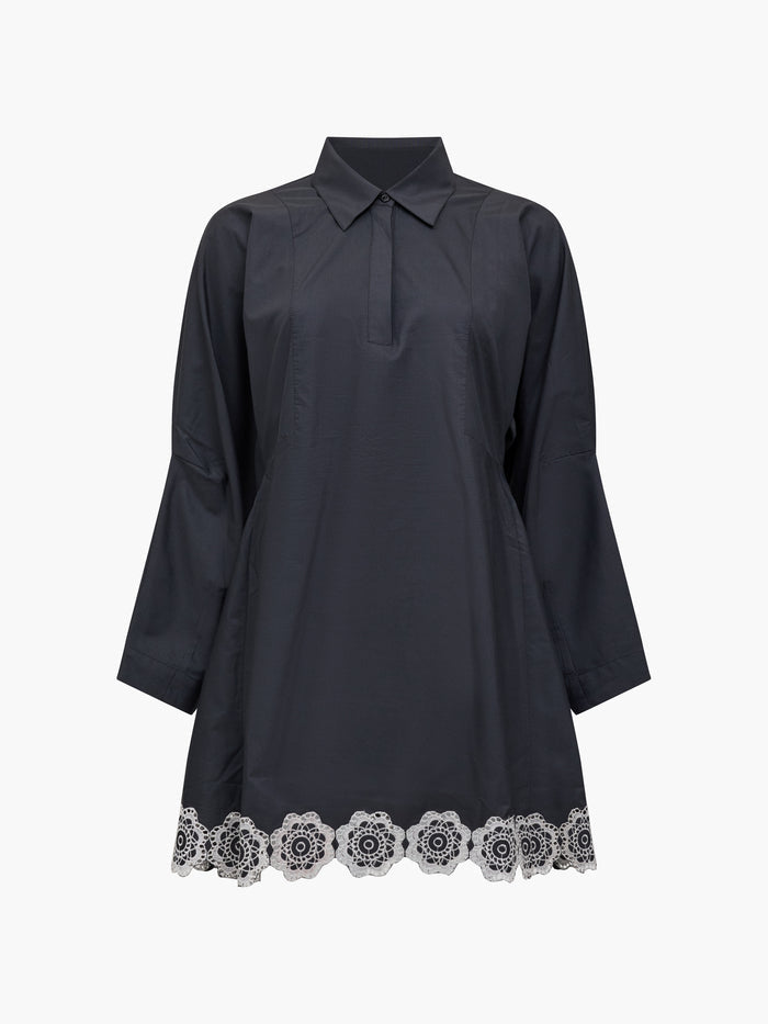 Era Poplin Monochrome Broderie Hem Mini Dress