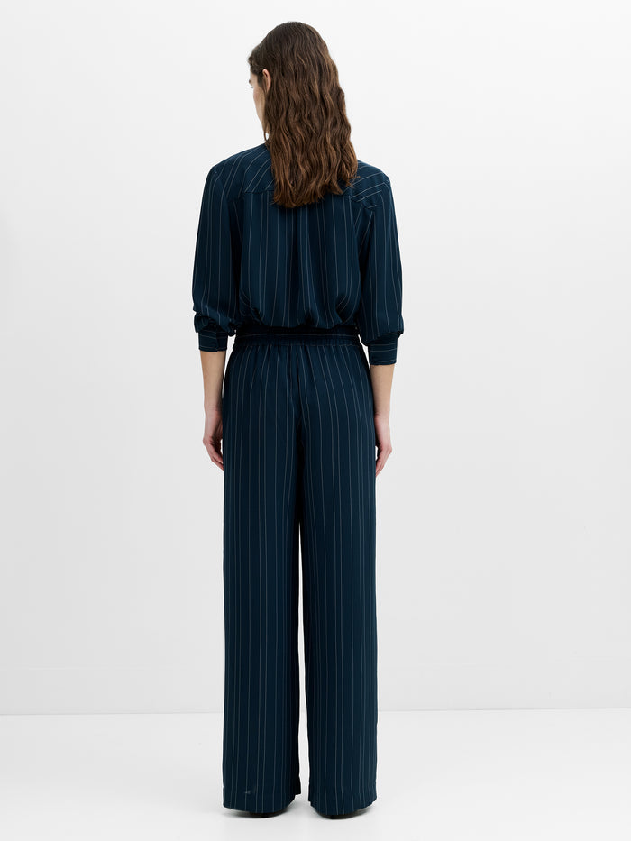 Erma Navy Pinstripe Pull-On Wide Leg Trousers
