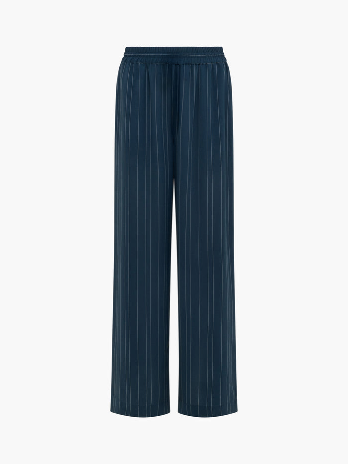 Erma Navy Pinstripe Pull-On Wide Leg Trousers