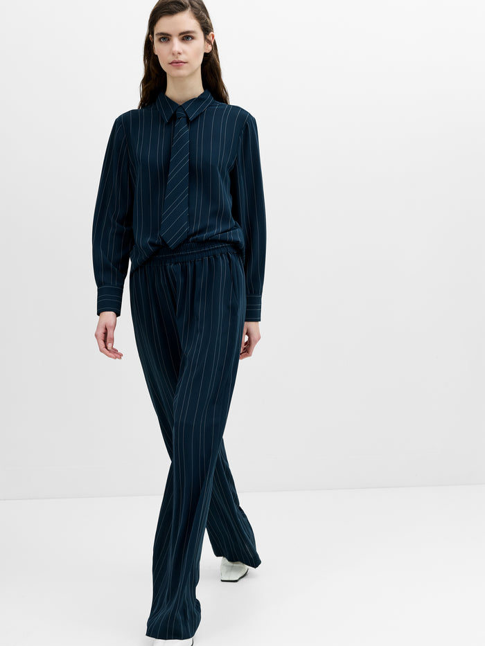 Erma Navy Pinstripe Tie Long Sleeve Shirt