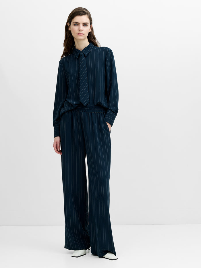 Erma Navy Pinstripe Tie Long Sleeve Shirt