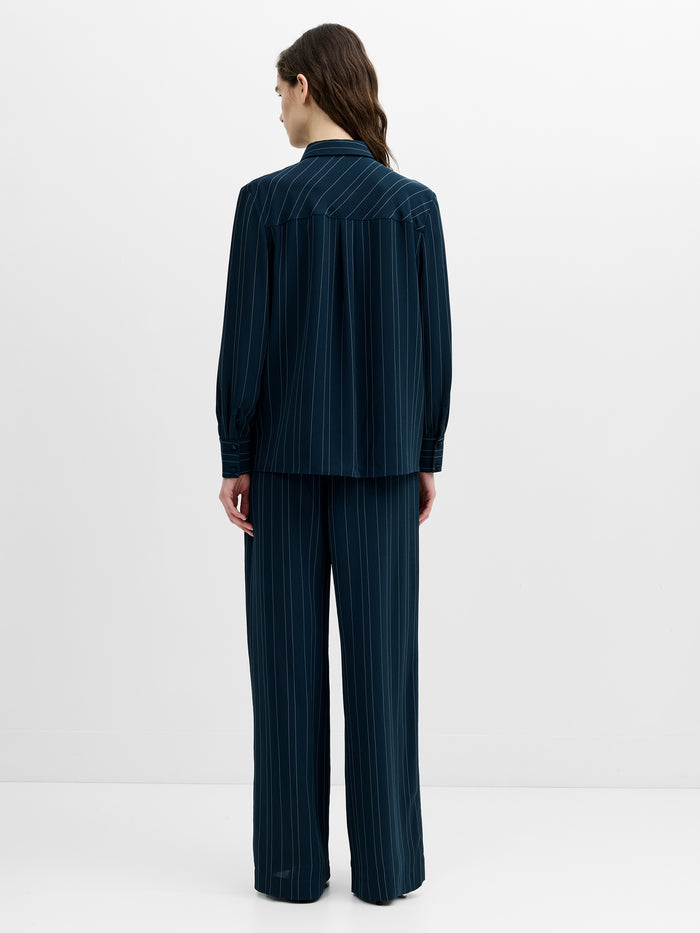 Erma Navy Pinstripe Tie Long Sleeve Shirt