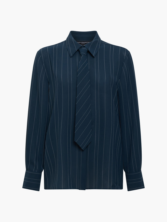Erma Navy Pinstripe Tie Long Sleeve Shirt