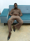 Erma Pinstripe Khaki Pull-On Wide Leg Trousers
