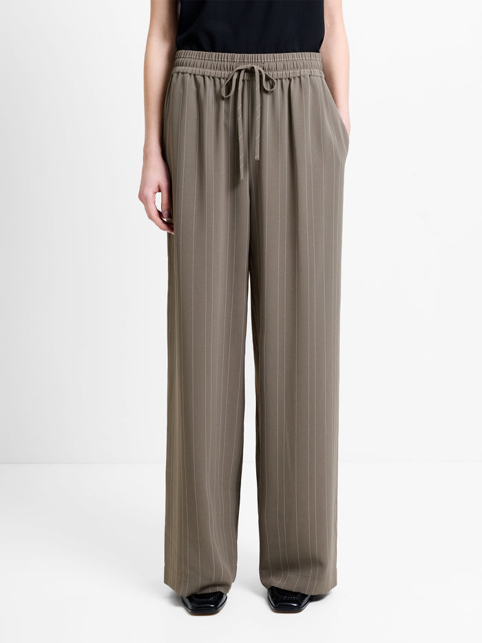 Erma Pinstripe Khaki Pull-On Wide Leg Trousers