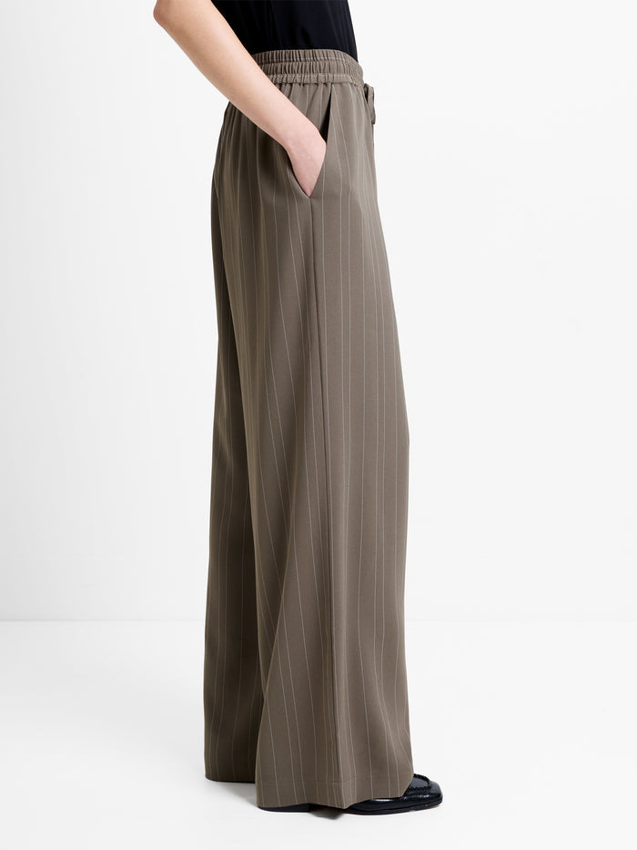 Erma Pinstripe Khaki Pull-On Wide Leg Trousers