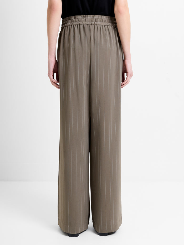Erma Pinstripe Khaki Pull-On Wide Leg Trousers