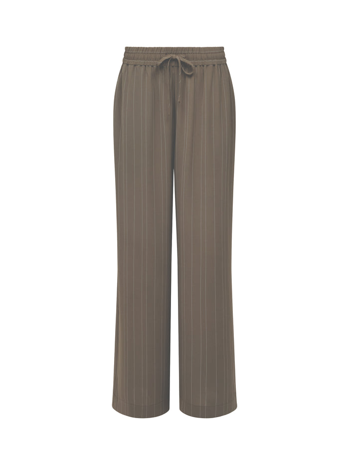Erma Pinstripe Khaki Pull-On Wide Leg Trousers