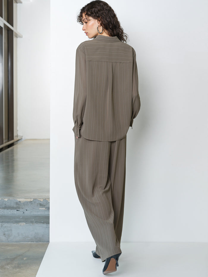 Erma Pinstripe Western Yoke Khaki Green Shirt