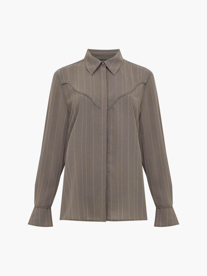 Erma Pinstripe Western Yoke Khaki Green Shirt