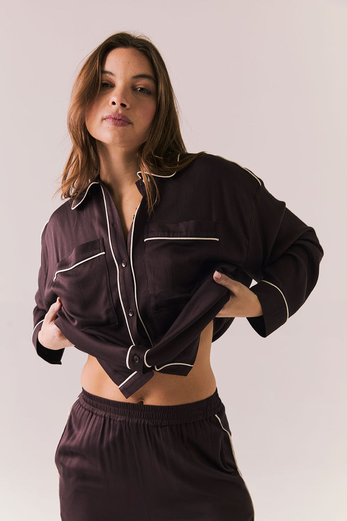 Eurielle Espresso and Starry White Button Down Womens chaserbrand