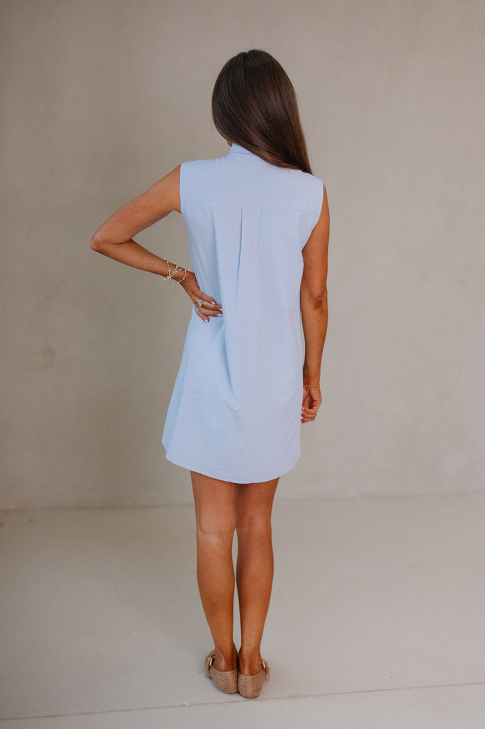Evelyn Bow Detailed Mini Dress-Sky Blue