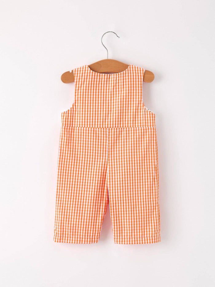 Fall Halloween Orange Pumpkin Ghost Spider Smock Embroidery Baby Boy Romper