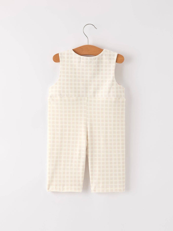 Fall Thanksgiving Apricot Plaid Turkey Embroidery Smocking Boys Romper