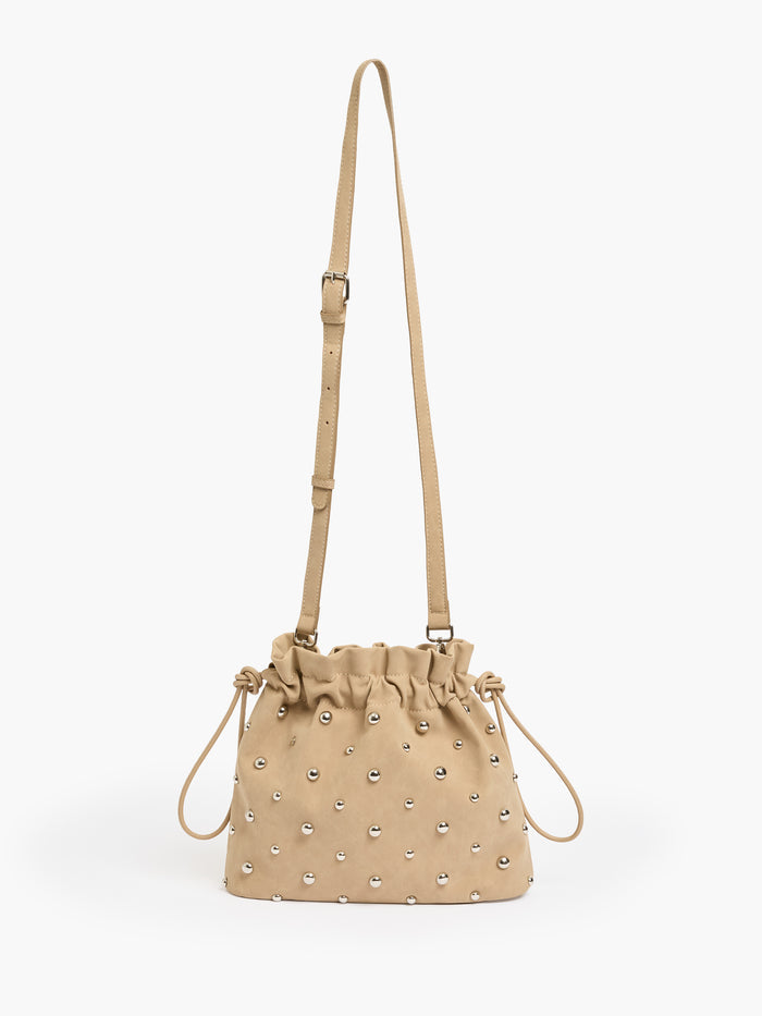 Faux Suede Studded Bucket Bag