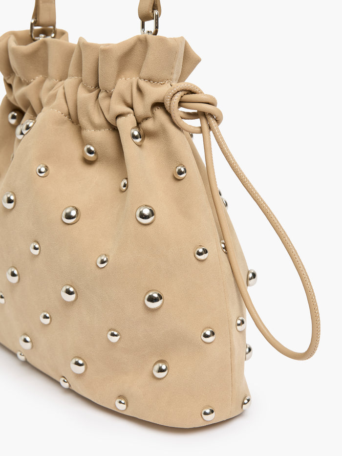 Faux Suede Studded Bucket Bag