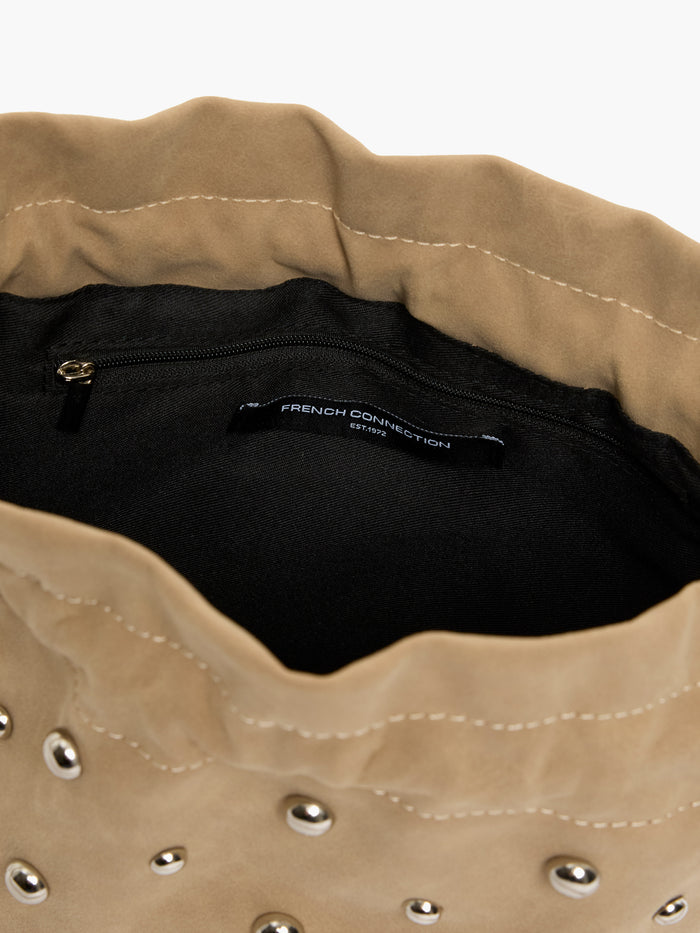 Faux Suede Studded Bucket Bag