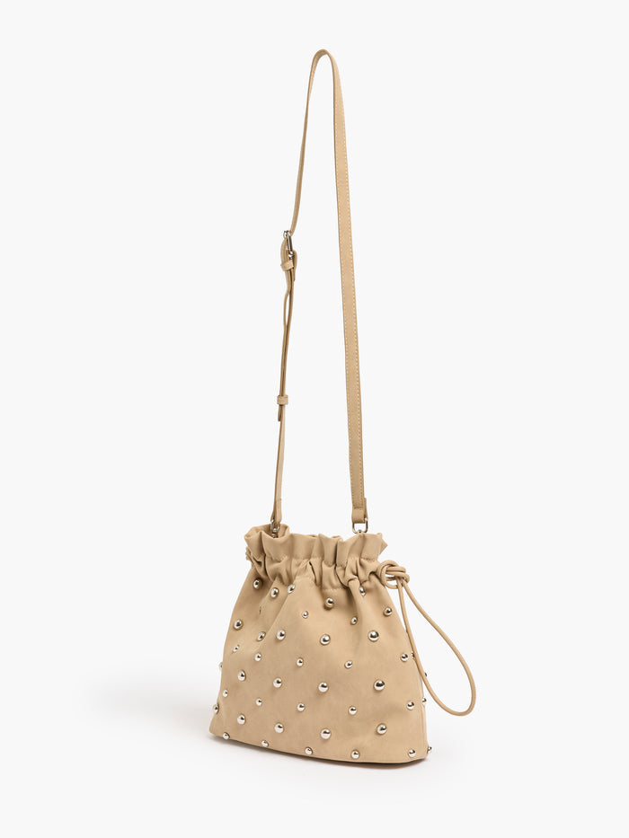 Faux Suede Studded Bucket Bag
