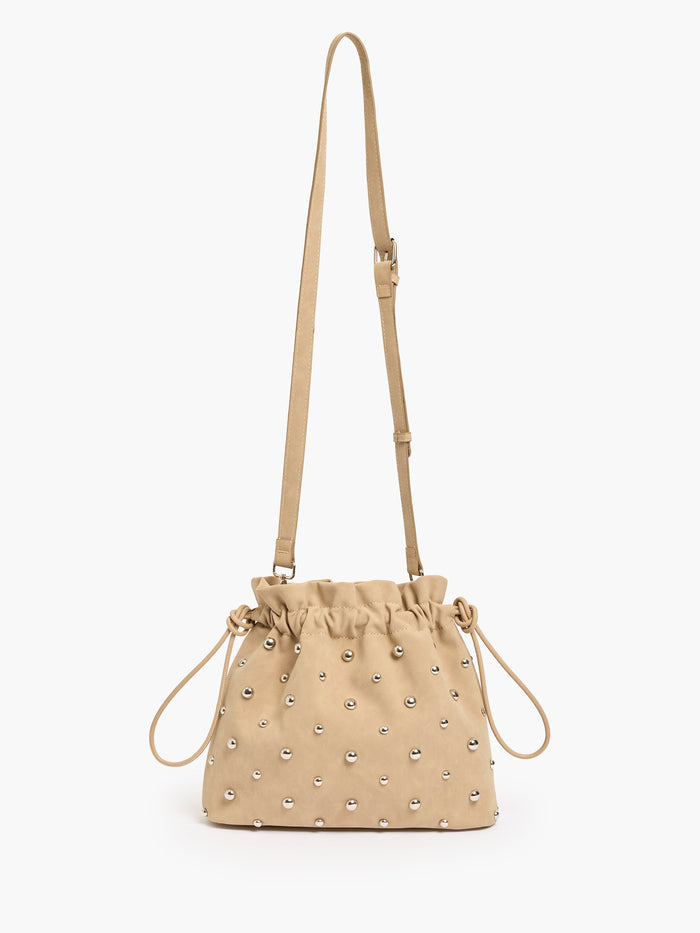 Faux Suede Studded Bucket Bag