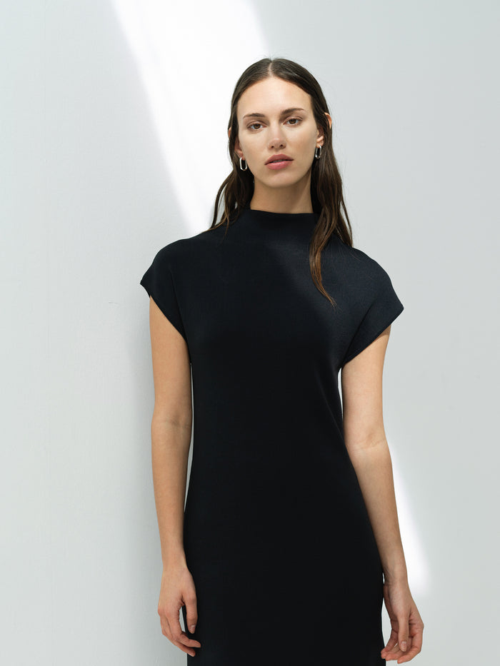 Fenella Dark Grey Mock Neck Knit Midi Dress