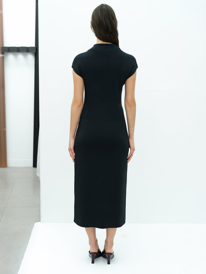 Fenella Dark Grey Mock Neck Knit Midi Dress