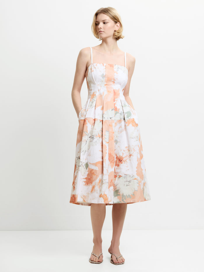 Feo Floral Printed Denim Midi Dress
