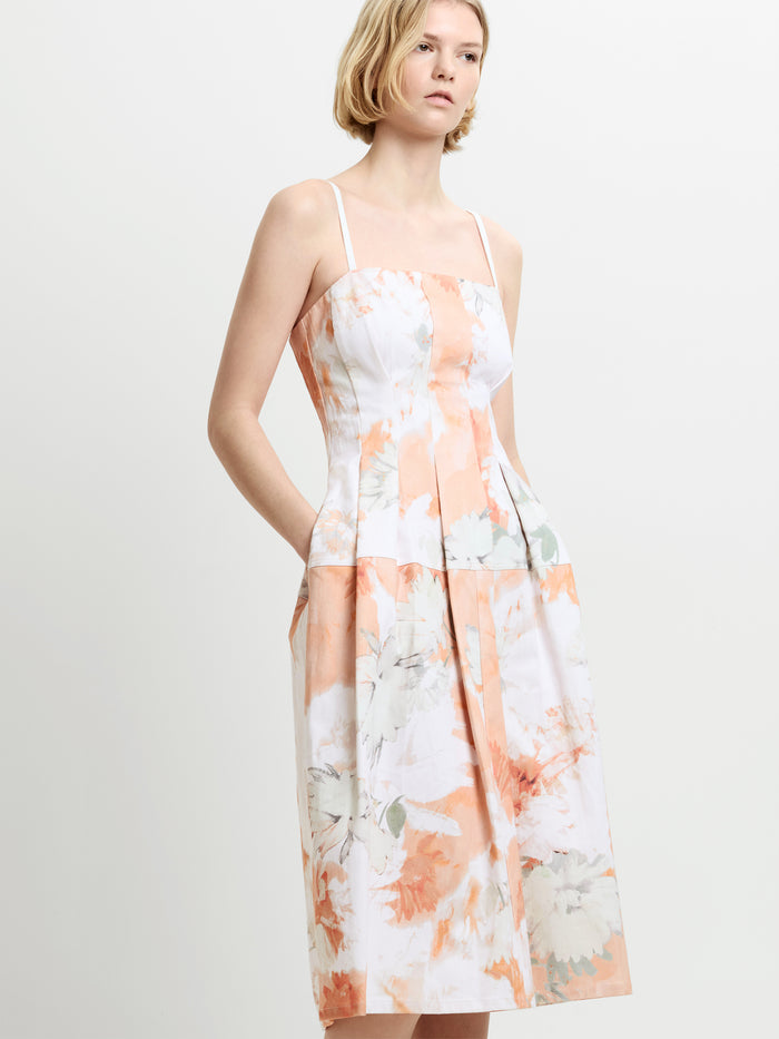 Feo Floral Printed Denim Midi Dress