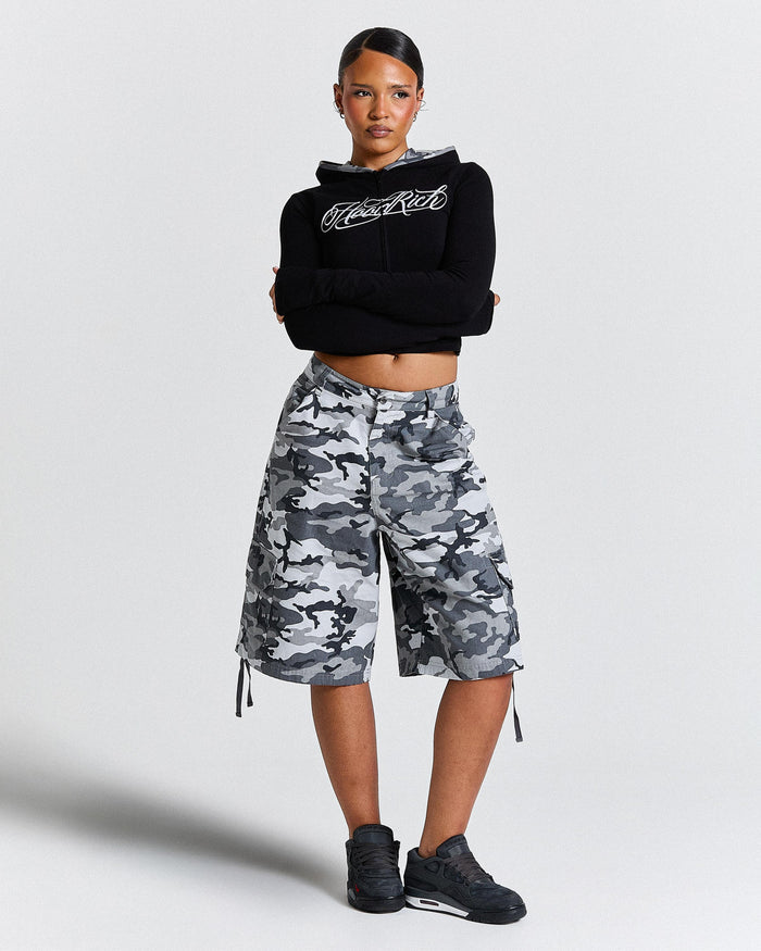 Field Oversized Cargo Woven Jort - Grey Camo
