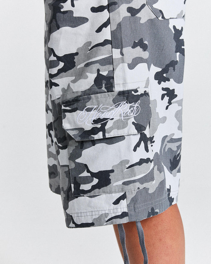 Field Oversized Cargo Woven Jort - Grey Camo