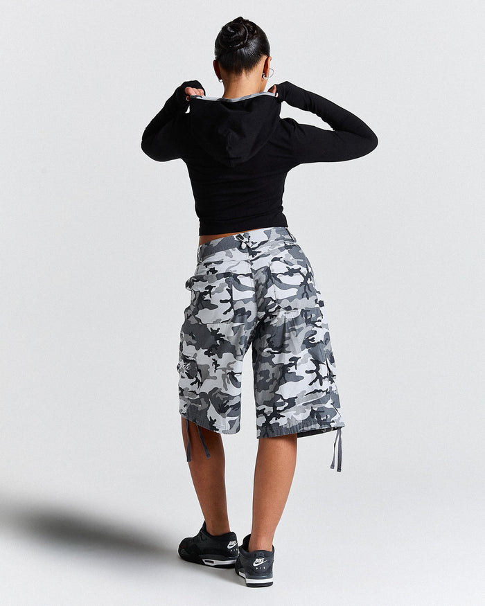 Field Oversized Cargo Woven Jort - Grey Camo
