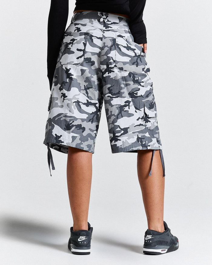 Field Oversized Cargo Woven Jort - Grey Camo