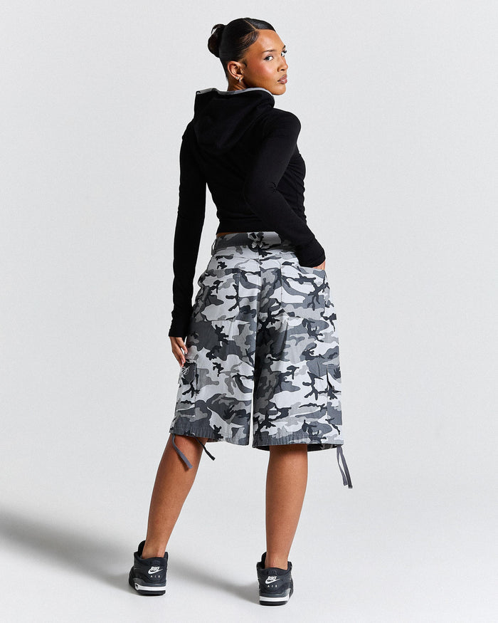 Field Oversized Cargo Woven Jort - Grey Camo
