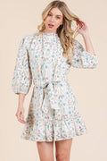 Floral Eyelet Lace Belted Mini Dress