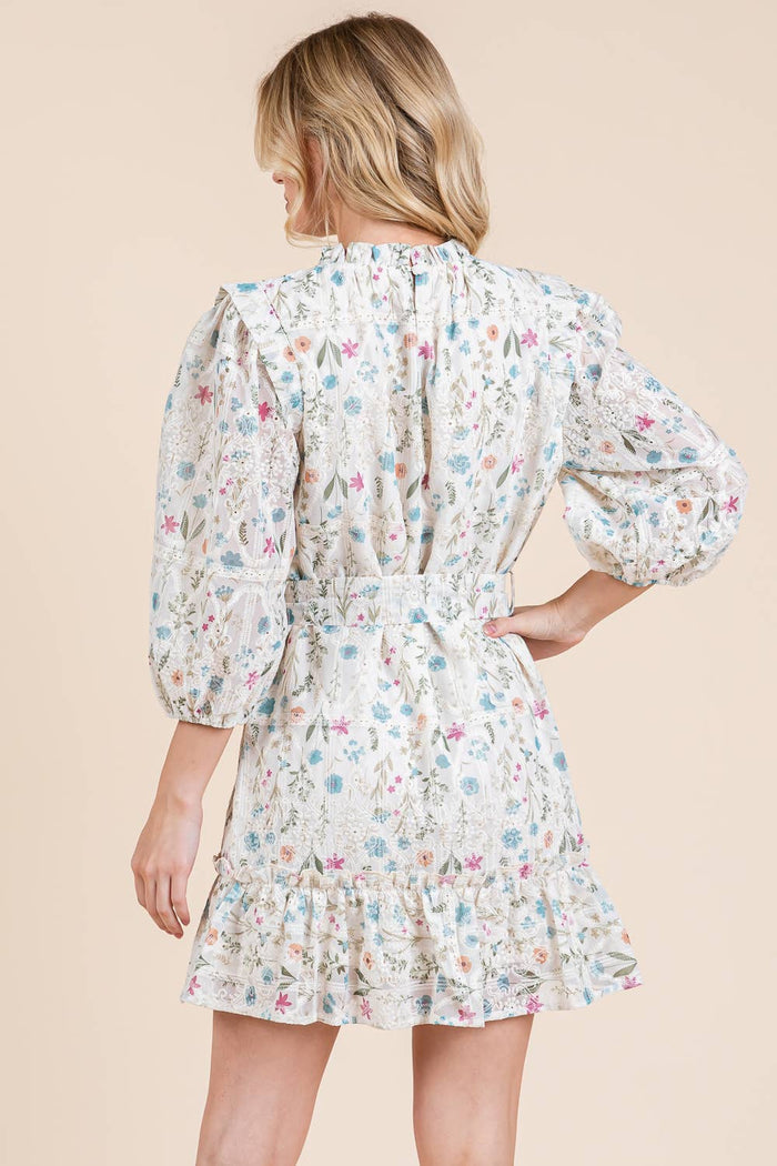 Floral Eyelet Lace Belted Mini Dress