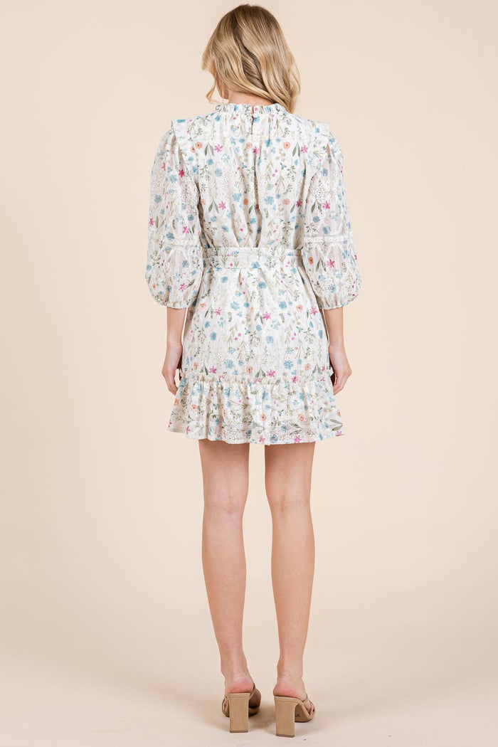 Floral Eyelet Lace Belted Mini Dress
